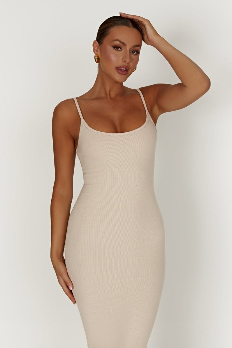 Women's Meshki Alexis Ribbed Cami Midi Dress Cream Australia | H1T-7656