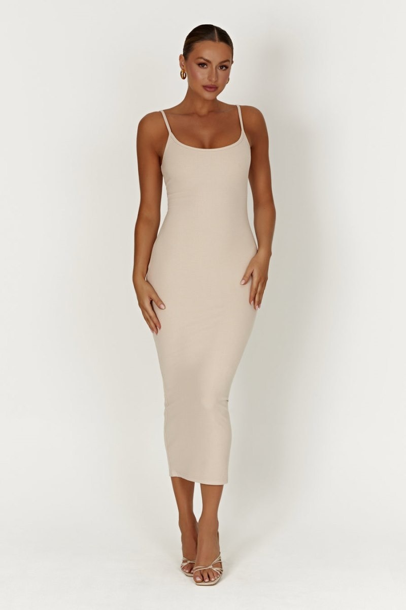 Women's Meshki Alexis Ribbed Cami Midi Dress Cream Australia | H1T-7656