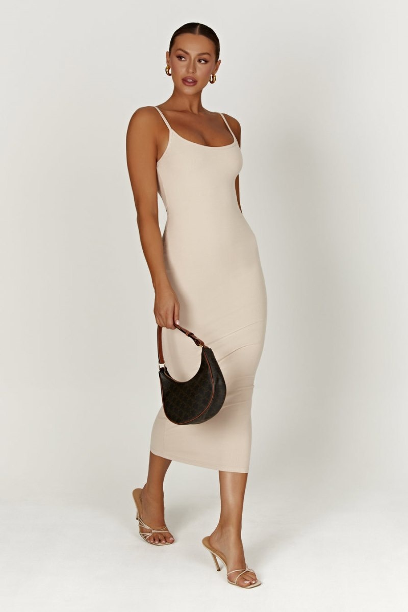 Women's Meshki Alexis Ribbed Cami Midi Dress Cream Australia | H1T-7656