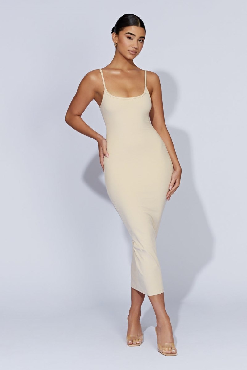 Women's Meshki Alexis Ribbed Cami Midi Dress Cream Australia | H1T-7656