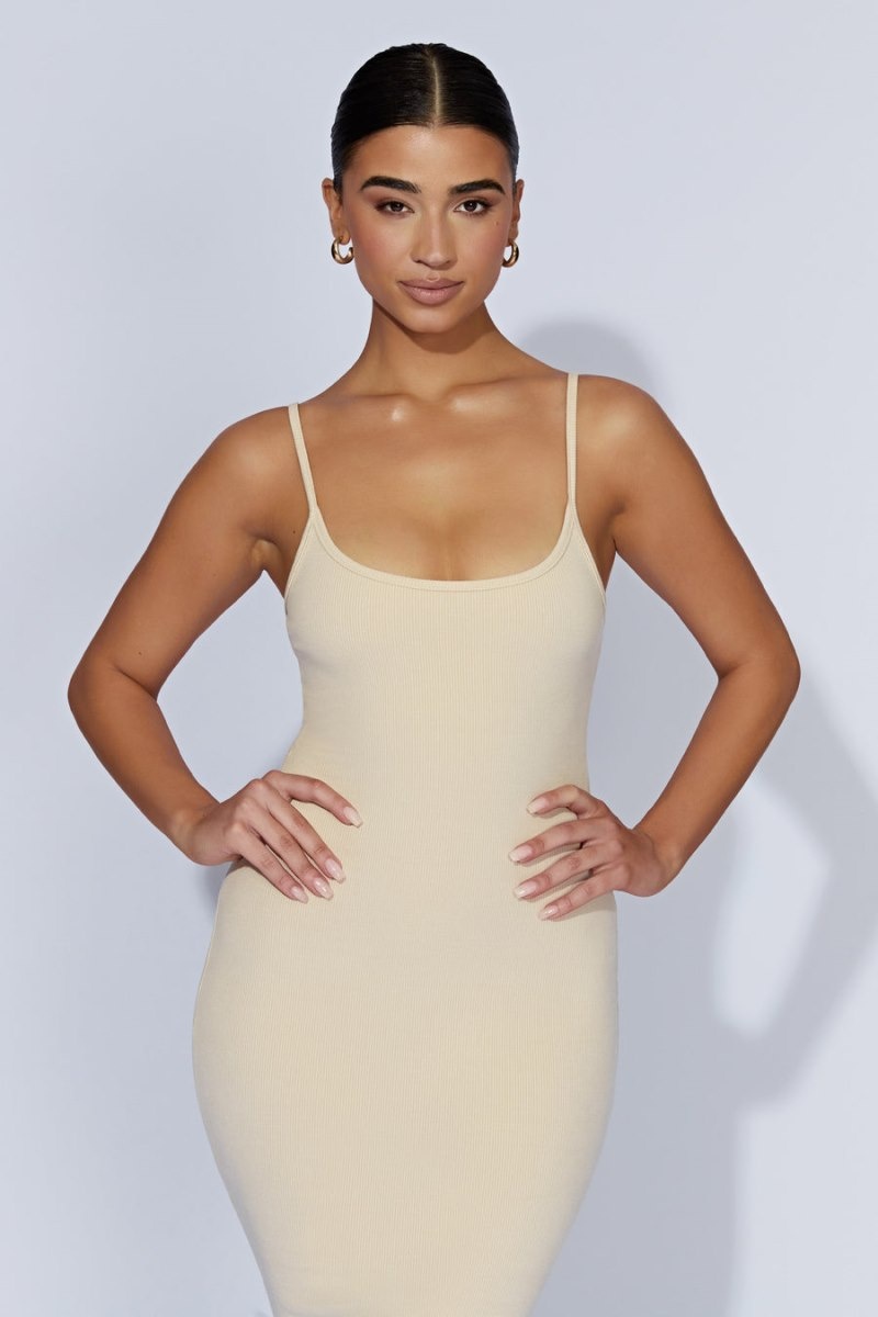 Women's Meshki Alexis Ribbed Cami Midi Dress Cream Australia | H1T-7656