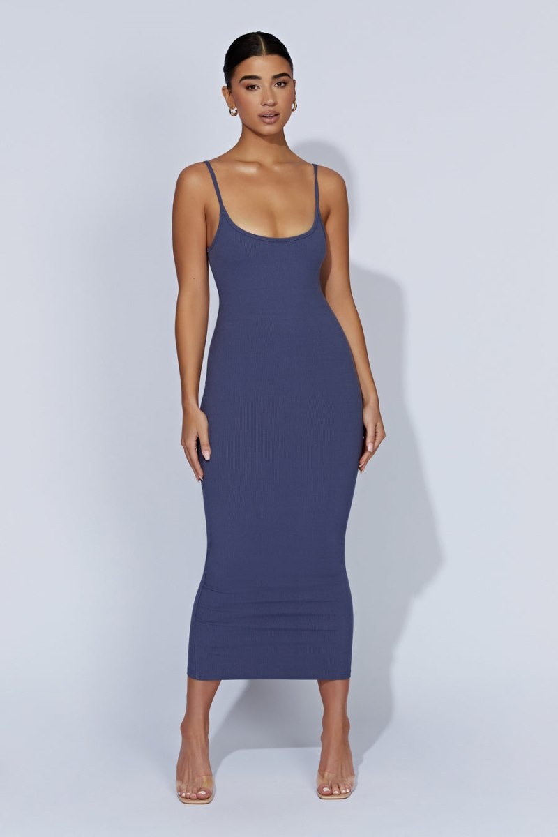 Women's Meshki Alexis Ribbed Cami Midi Dress Navy Australia | M7Q-6608