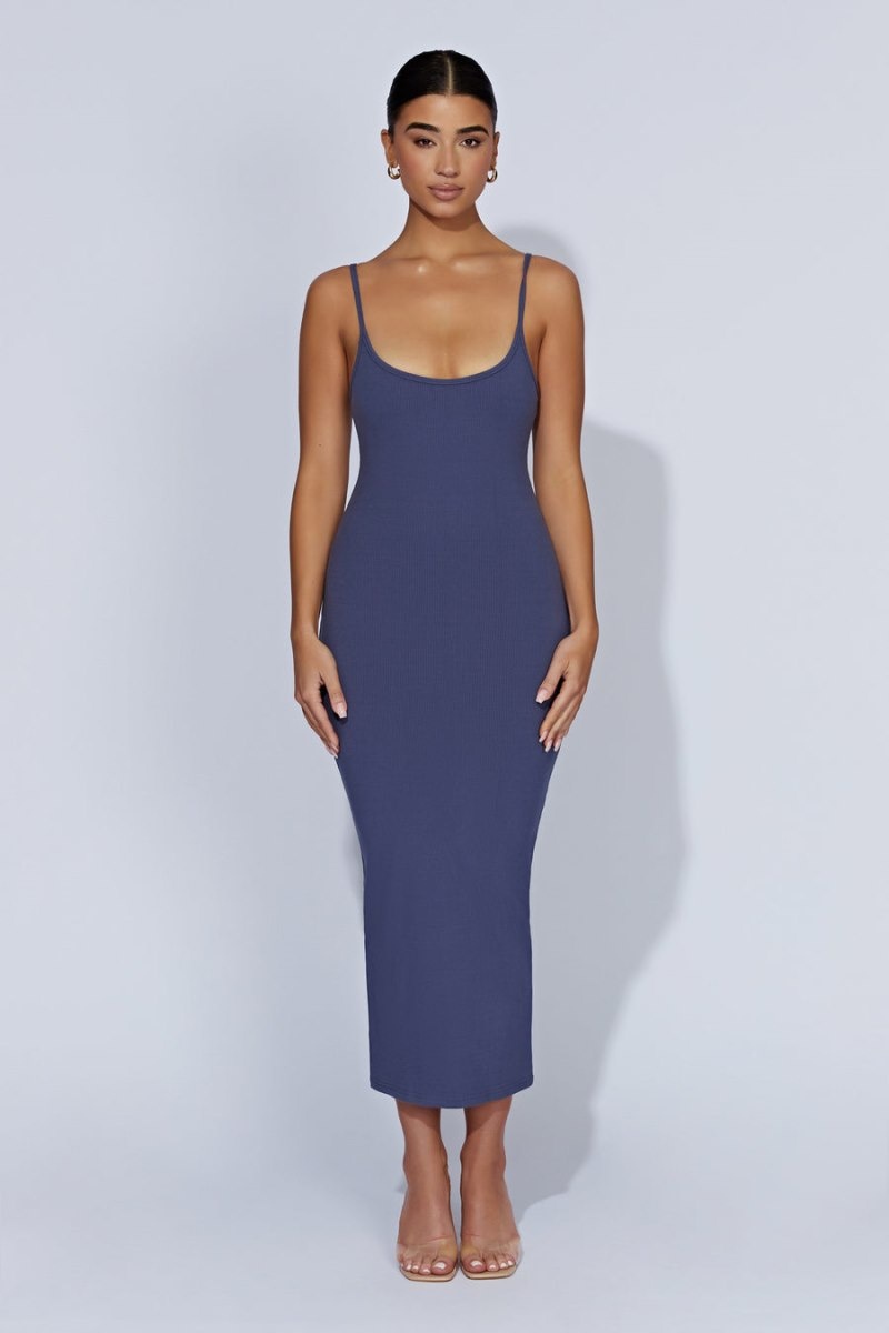 Women's Meshki Alexis Ribbed Cami Midi Dress Navy Australia | M7Q-6608