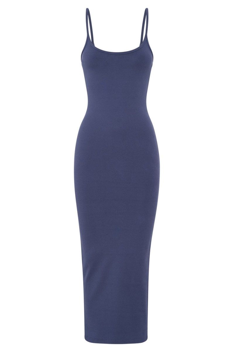 Women's Meshki Alexis Ribbed Cami Midi Dress Navy Australia | M7Q-6608