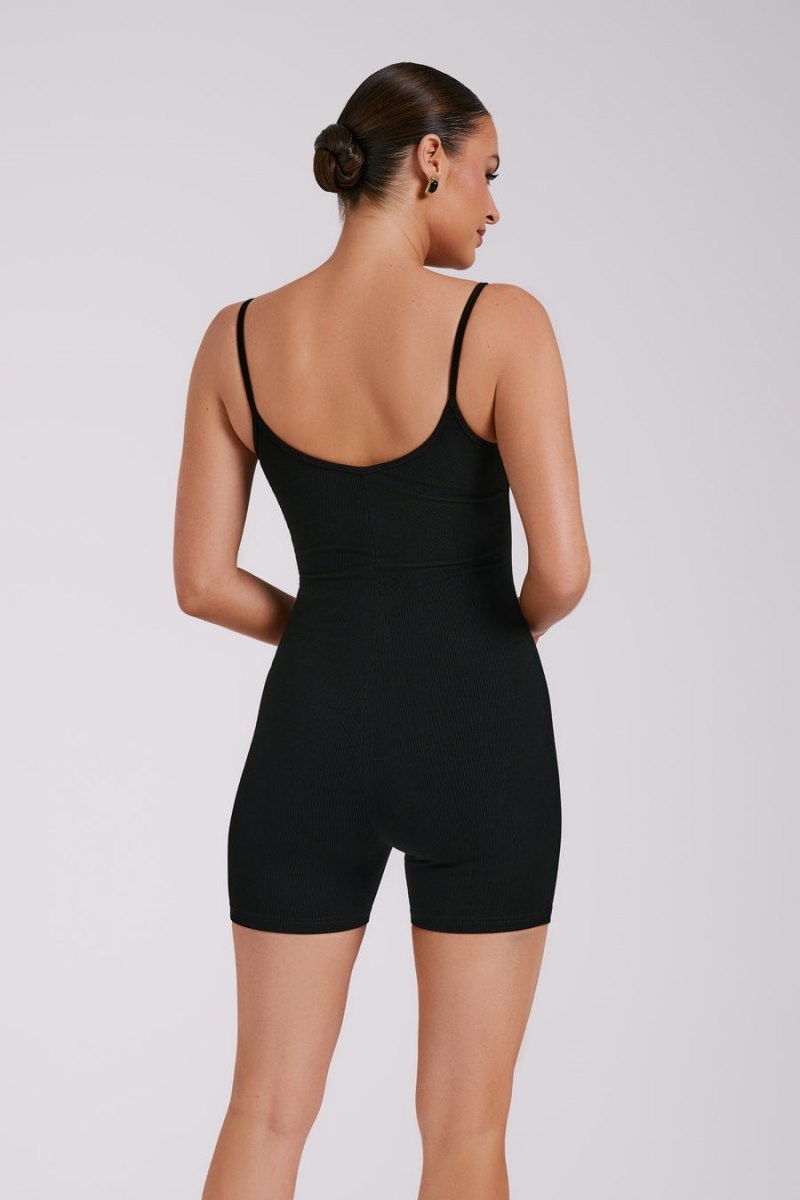 Women's Meshki Alexis Ribbed Cami Playsuit Black Australia | M6U-8040