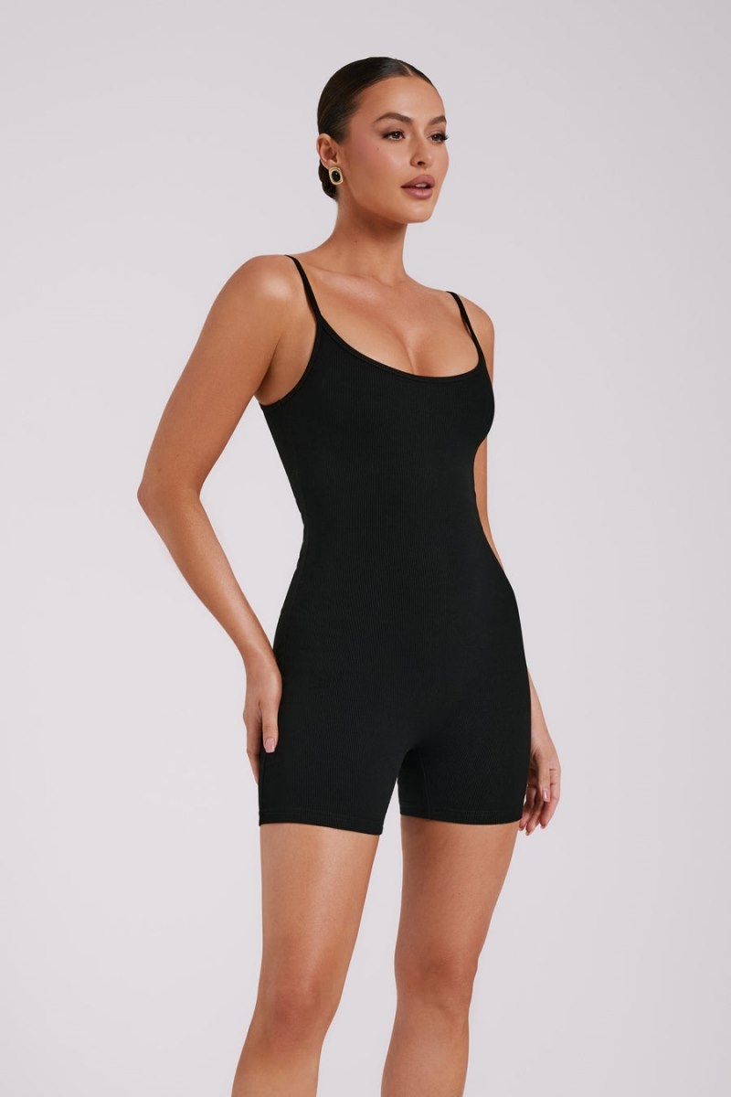 Women's Meshki Alexis Ribbed Cami Playsuit Black Australia | M6U-8040