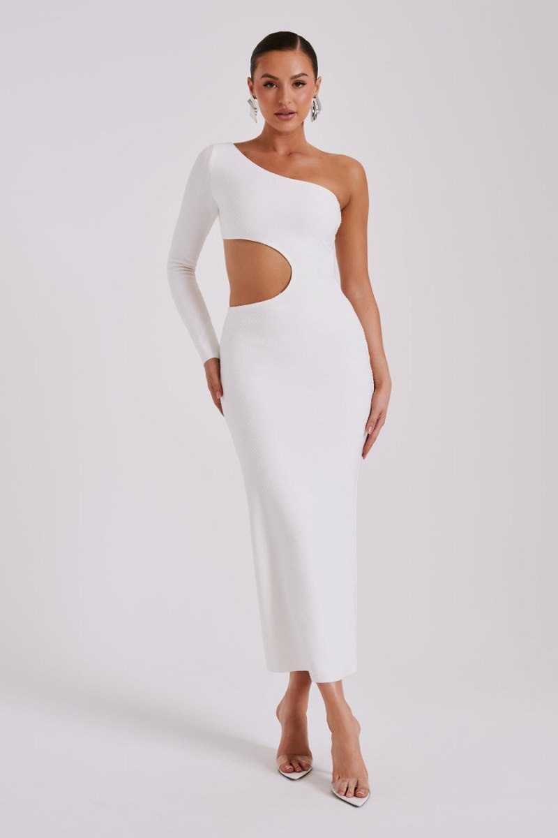 Women's Meshki Alisson Hot Fix Crepe One Shoulder Maxi Dress White Australia | I9B-6375