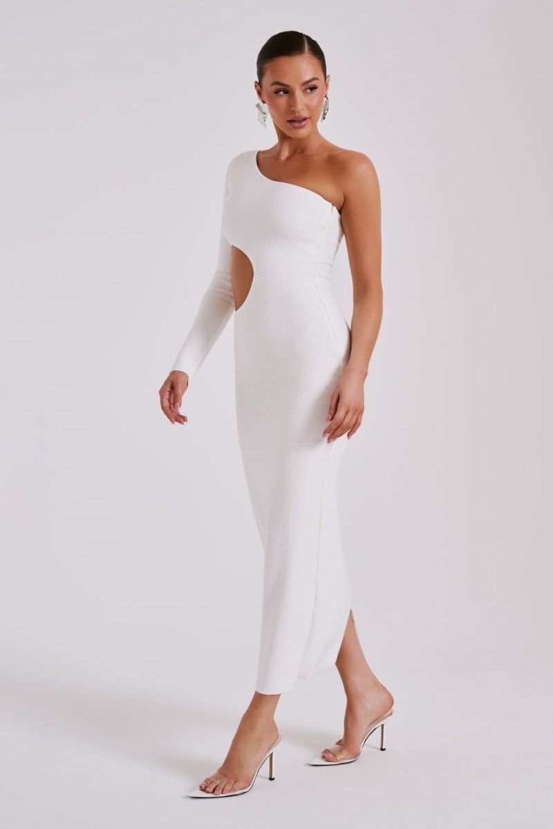 Women's Meshki Alisson Hot Fix Crepe One Shoulder Maxi Dress White Australia | I9B-6375