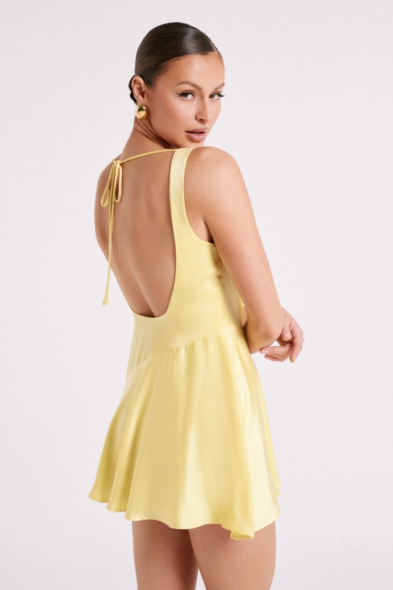 Women's Meshki Alyce Satin Cowl Micro Mini Dress Yellow Australia | T2L-3501