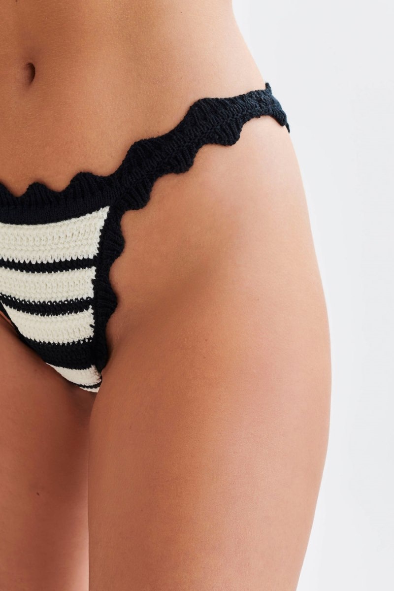 Women's Meshki Amanda Stripe Bikini Bottom Bikinis Black / White Australia | W2Z-6410