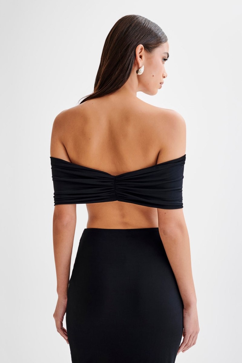 Women's Meshki Amber Slinky Crop Tops Black Australia | F4F-8306