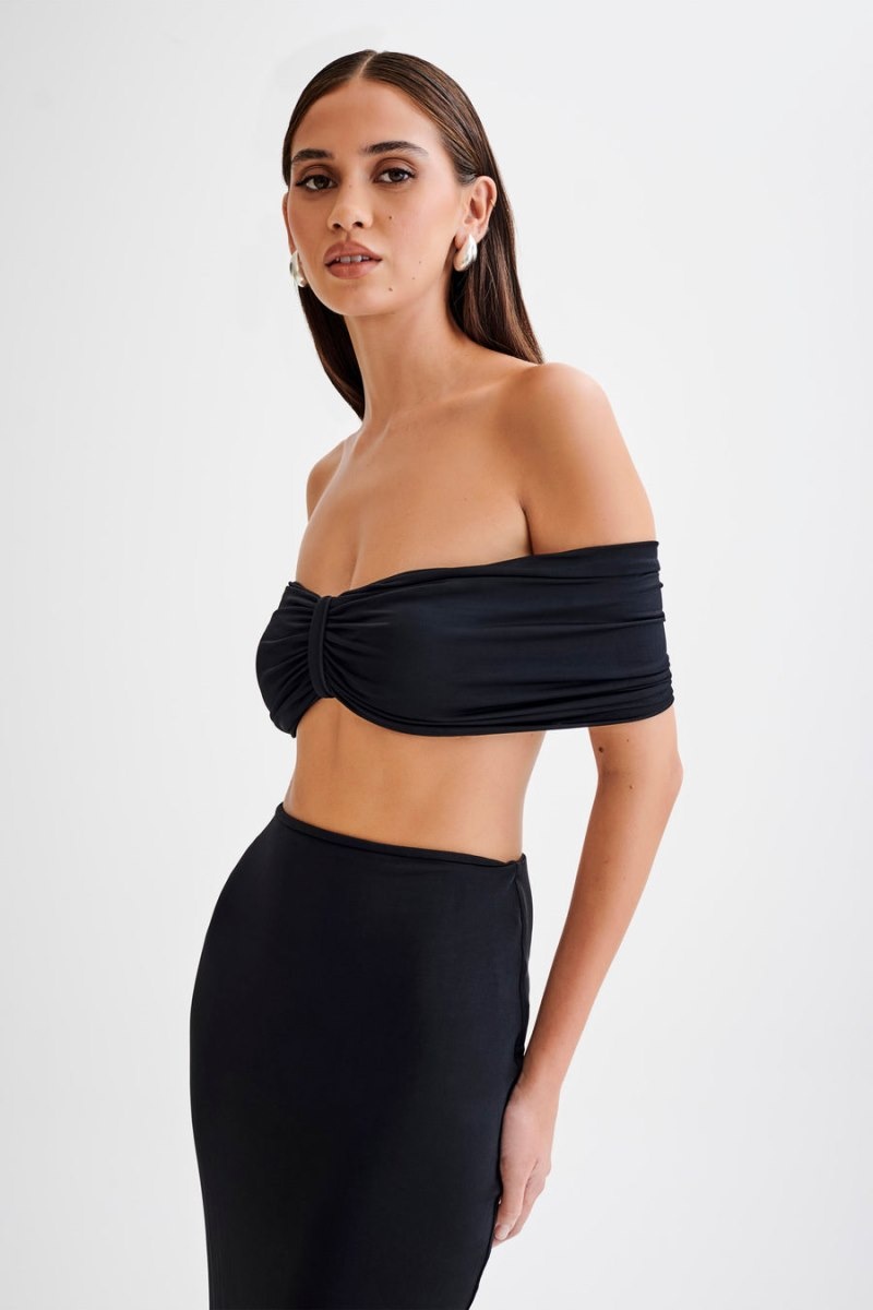 Women's Meshki Amber Slinky Crop Tops Black Australia | F4F-8306