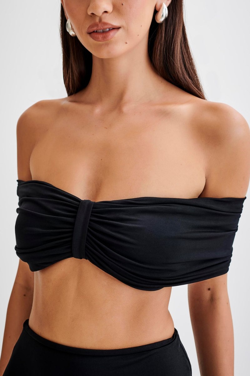 Women's Meshki Amber Slinky Crop Tops Black Australia | F4F-8306