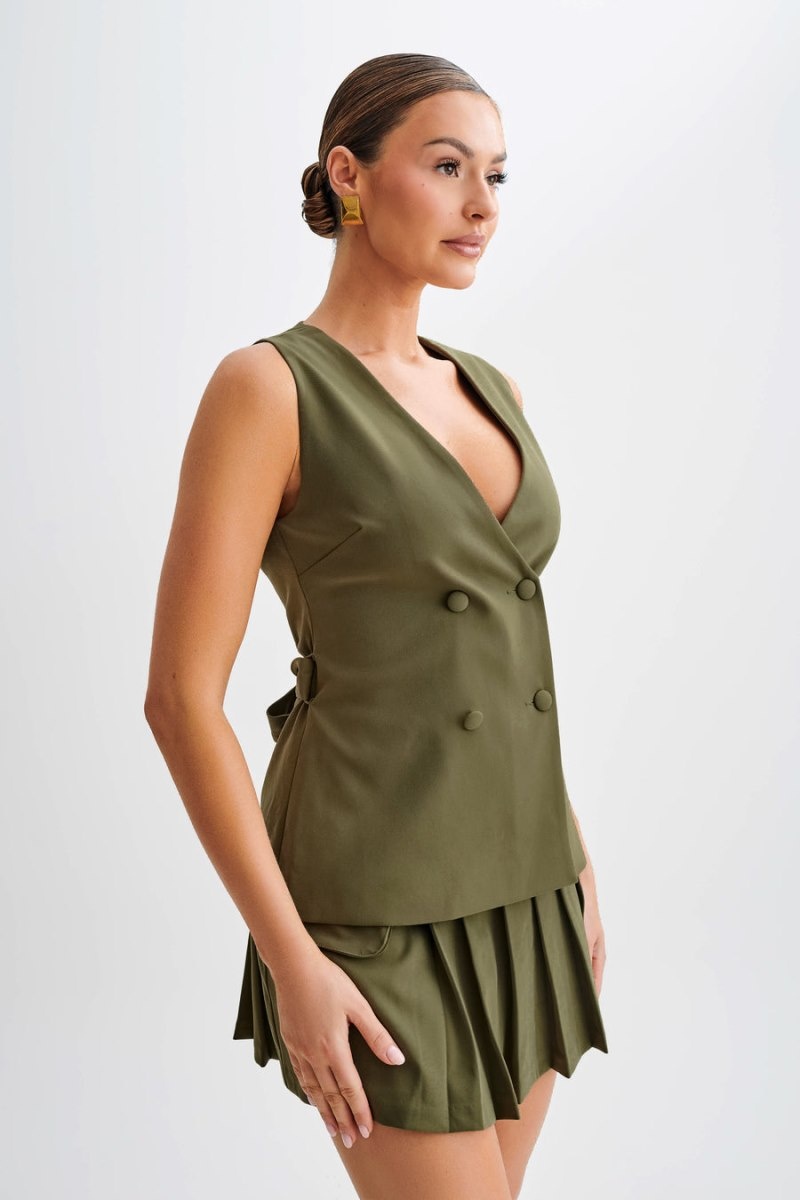 Women's Meshki Amelie Suiting Longline Wrap Tops Olive Australia | W1Q-9239