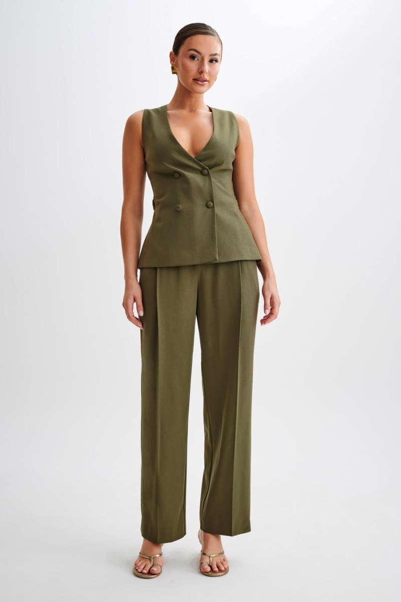 Women's Meshki Amelie Suiting Longline Wrap Tops Olive Australia | W1Q-9239