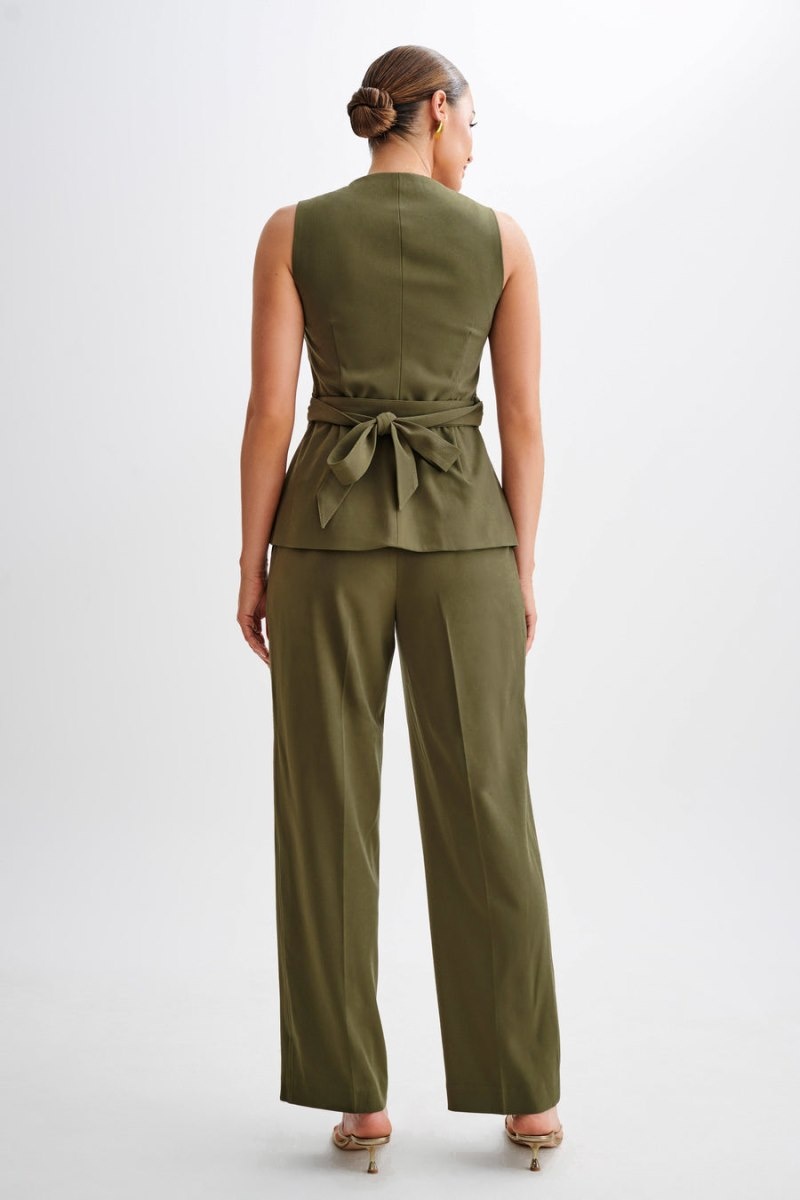 Women's Meshki Amelie Suiting Longline Wrap Tops Olive Australia | W1Q-9239