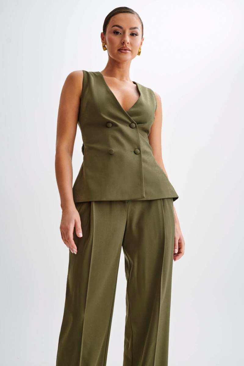 Women's Meshki Amelie Suiting Longline Wrap Tops Olive Australia | W1Q-9239