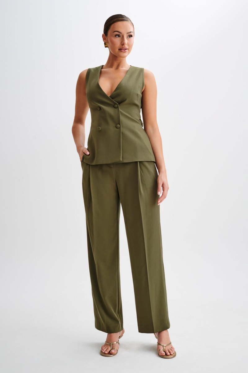 Women's Meshki Amelie Suiting Straight Leg Pants Olive Australia | Q1G-9177