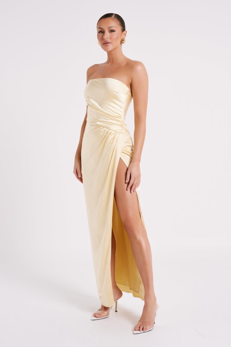 Women's Meshki Aminah Draped Strapless Maxi Dress Light Yellow Australia | C5R-1700