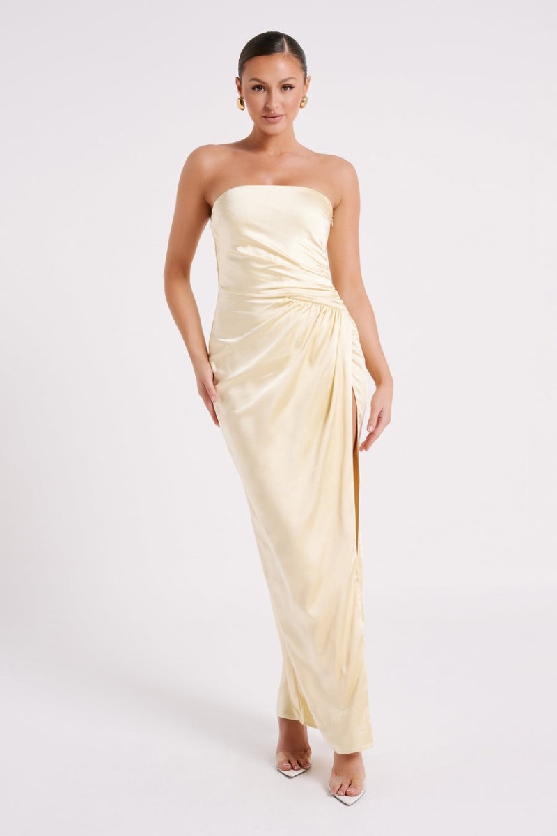 Women's Meshki Aminah Draped Strapless Maxi Dress Light Yellow Australia | C5R-1700