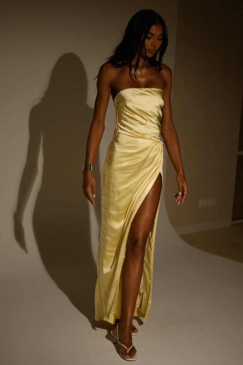 Women's Meshki Aminah Draped Strapless Maxi Dress Light Yellow Australia | C5R-1700