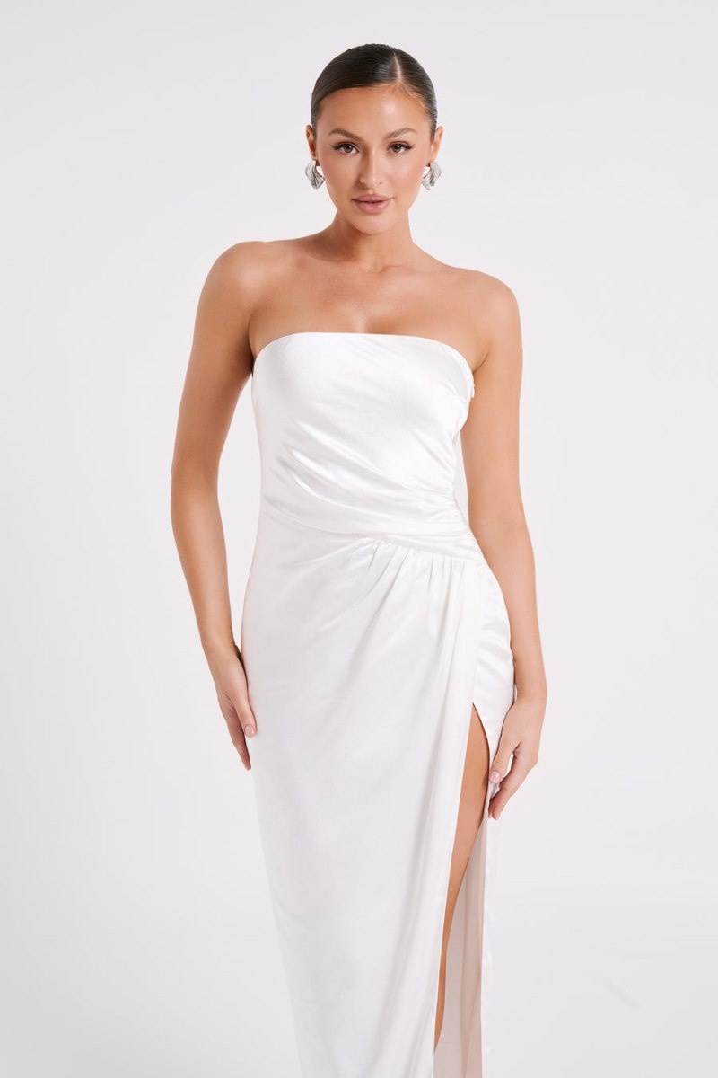 Women's Meshki Aminah Draped Strapless Maxi Dress White Australia | Z0L-2022