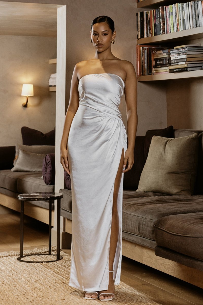 Women's Meshki Aminah Draped Strapless Maxi Dress White Australia | Z0L-2022