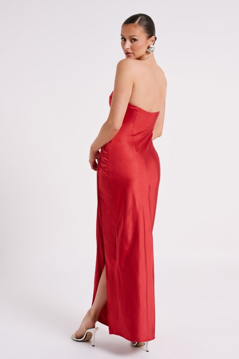 Women's Meshki Aminah Draped Strapless Maxi Dress Red Australia | N5S-0406