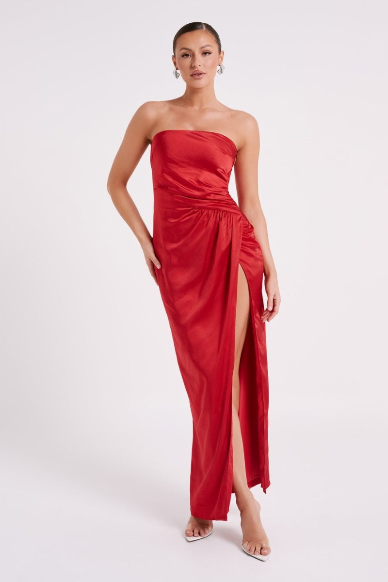 Women's Meshki Aminah Draped Strapless Maxi Dress Red Australia | N5S-0406