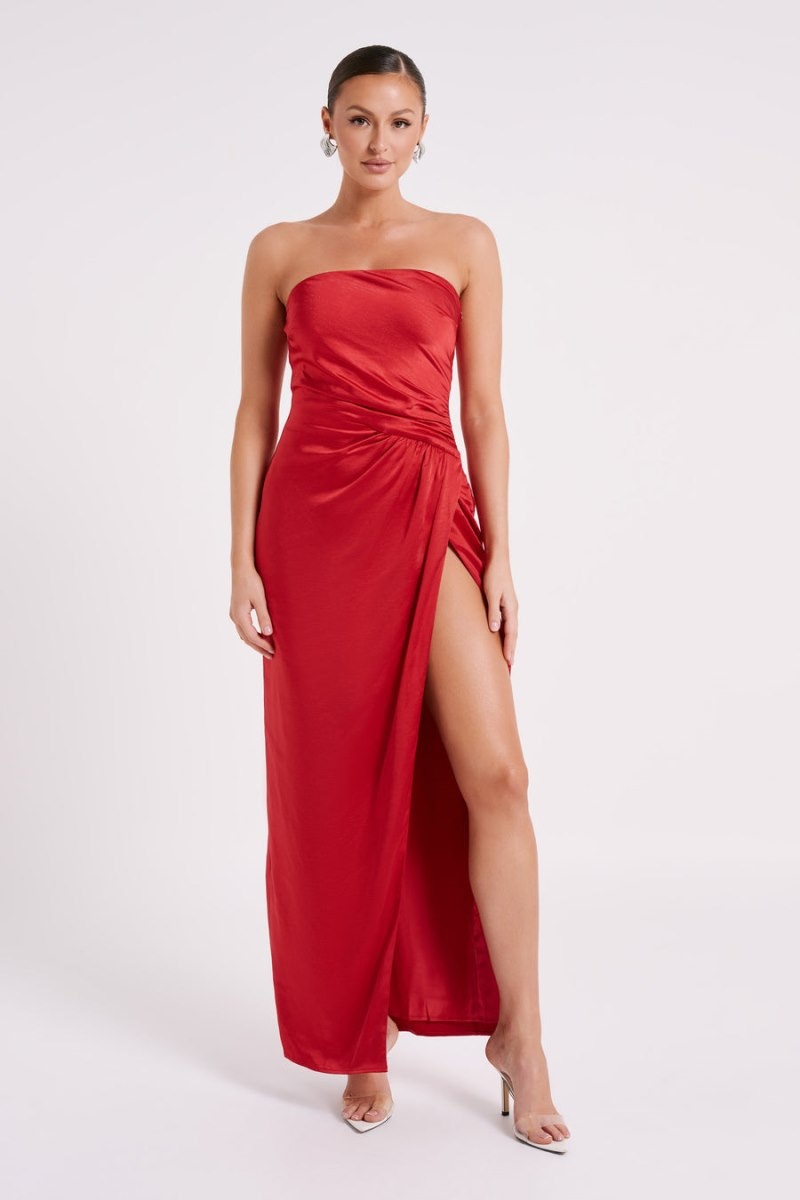 Women's Meshki Aminah Draped Strapless Maxi Dress Red Australia | N5S-0406