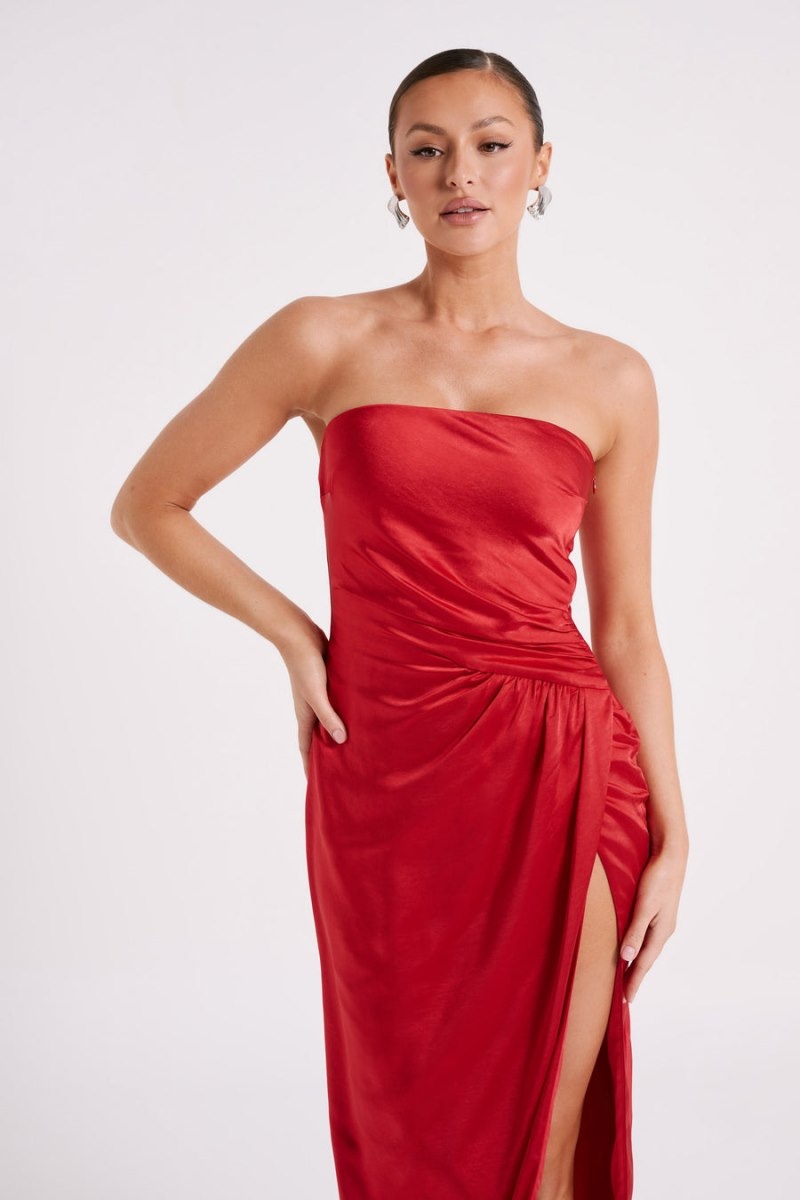 Women's Meshki Aminah Draped Strapless Maxi Dress Red Australia | N5S-0406