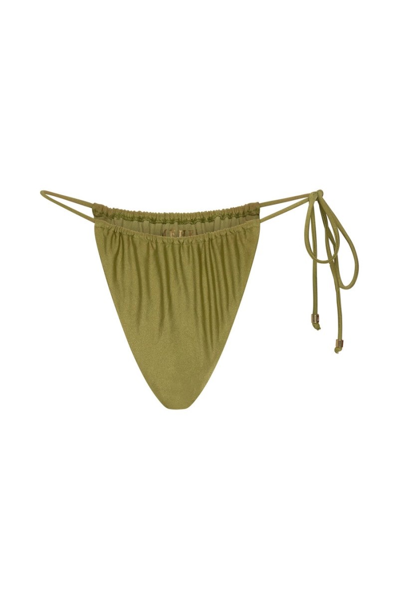 Women's Meshki Andie Ruched String Side Bikini Brief Bikinis Olive Australia | F1P-3820