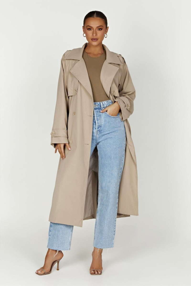 Women's Meshki Andreas Oversized Trench Coat Beige Australia | U6P-7185