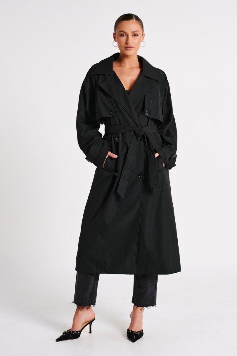 Women's Meshki Andreas Oversized Trench Coat Black Australia | R4E-8892