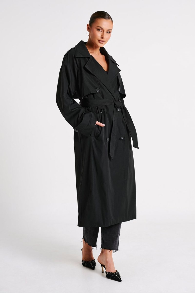 Women's Meshki Andreas Oversized Trench Coat Black Australia | R4E-8892