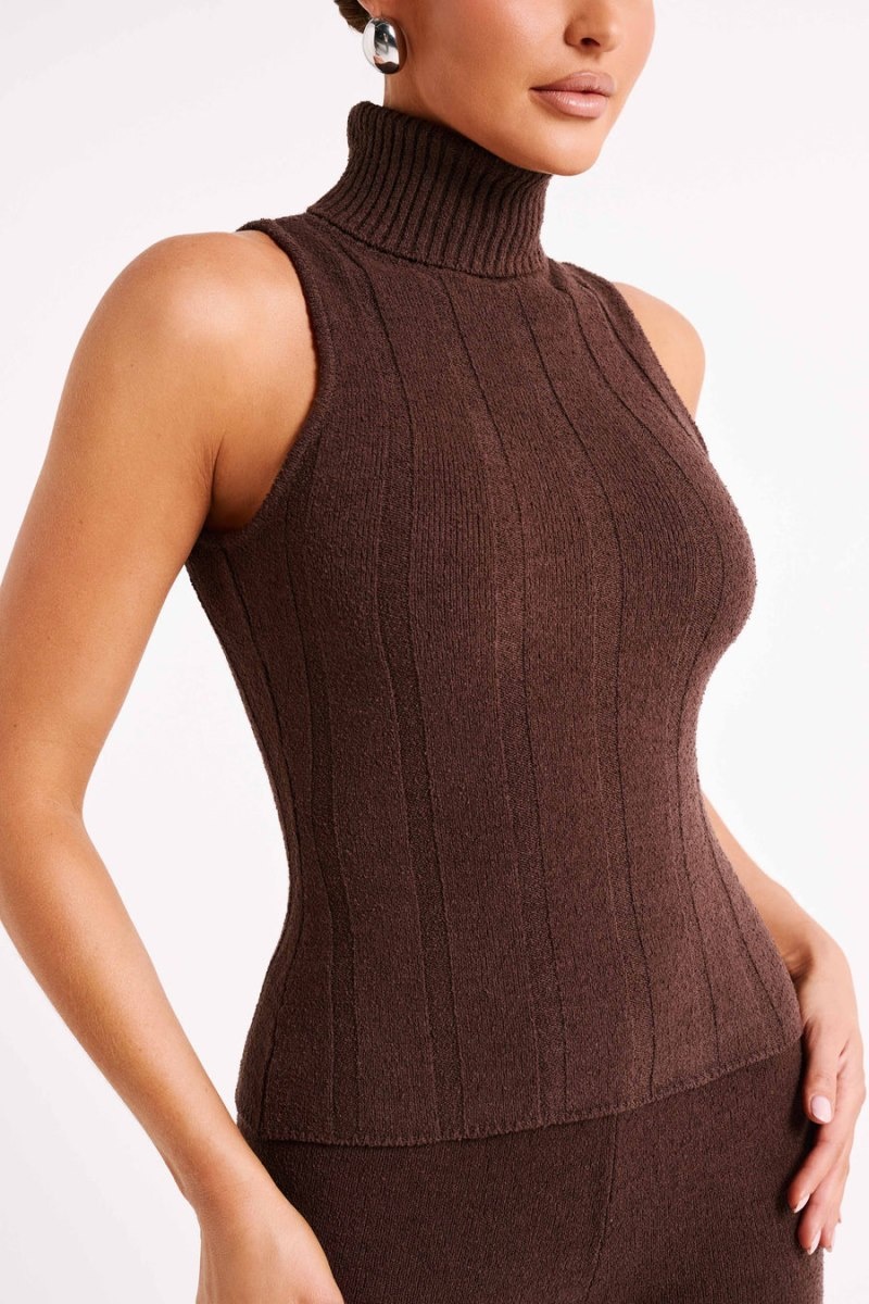 Women's Meshki Angelina Ribbed Turtleneck Jumper Chocolate Australia | F2E-4440