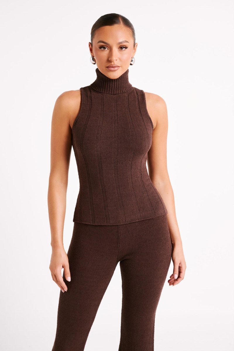 Women's Meshki Angelina Ribbed Turtleneck Jumper Chocolate Australia | F2E-4440