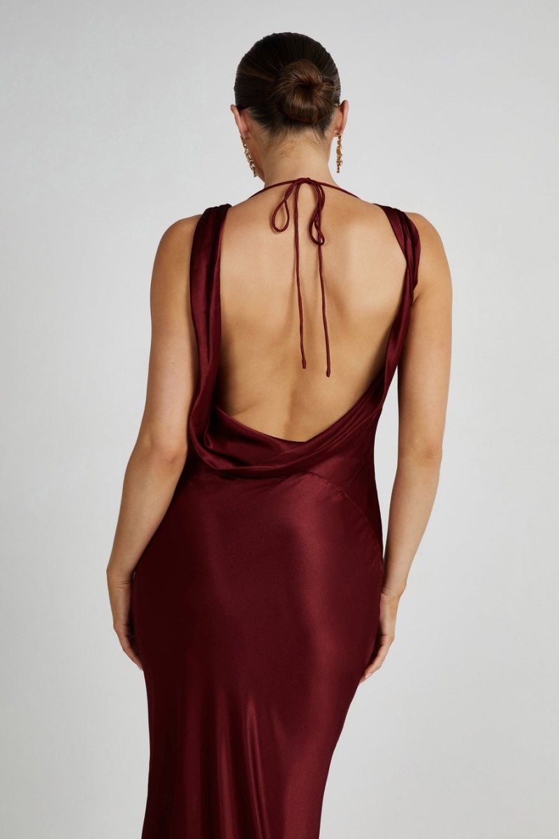 Women's Meshki Angelique Satin Cowl Back Maxi Dress Burgundy Australia | K3M-2993