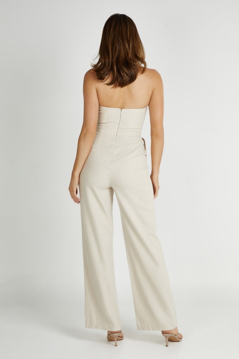 Women's Meshki Anita Strapless Linen Jumpsuit White Australia | R7W-6742