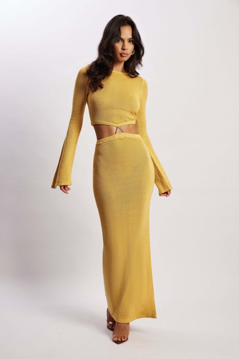 Women's Meshki Anna Flare Sleeve Knit Midi Dress Yellow Australia | I0E-5571