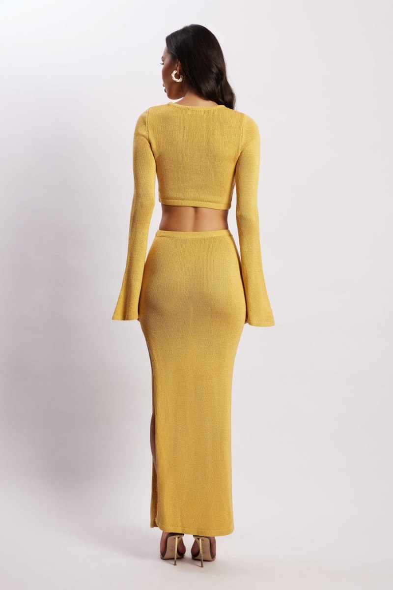 Women's Meshki Anna Flare Sleeve Knit Midi Dress Yellow Australia | I0E-5571