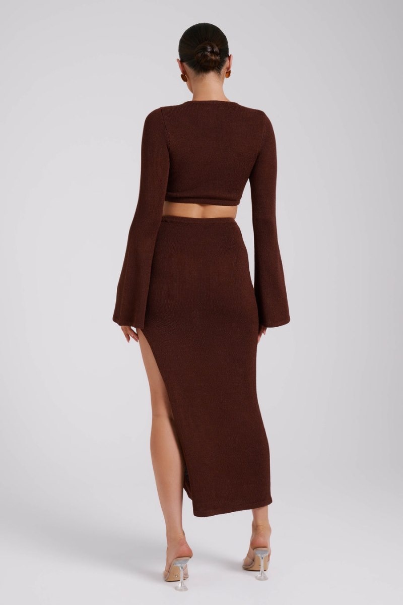 Women's Meshki Anna Flare Sleeve Knit Midi Dress Chocolate Australia | Q1X-5834