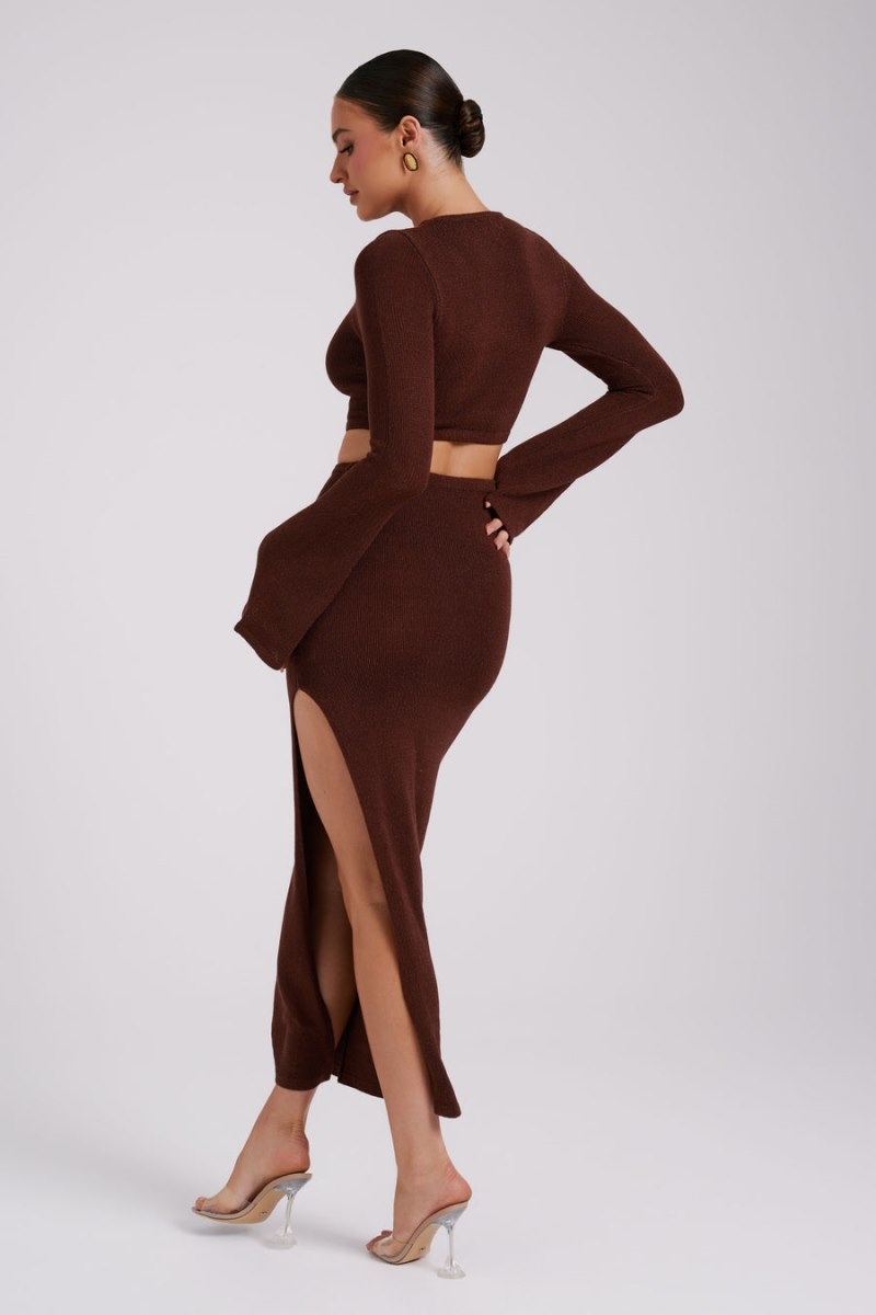 Women's Meshki Anna Flare Sleeve Knit Midi Dress Chocolate Australia | Q1X-5834