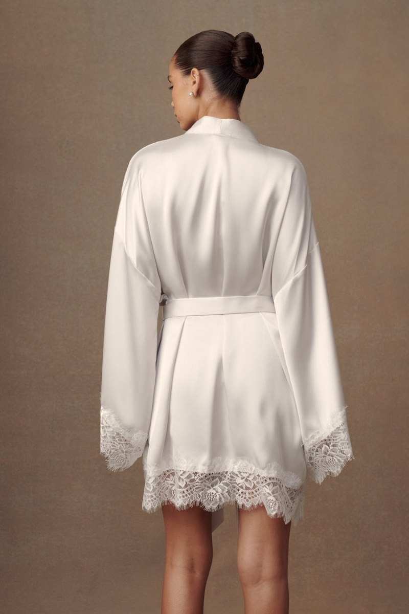 Women's Meshki Annabeth Lace Trim Bridal Robe White Australia | X0P-5787