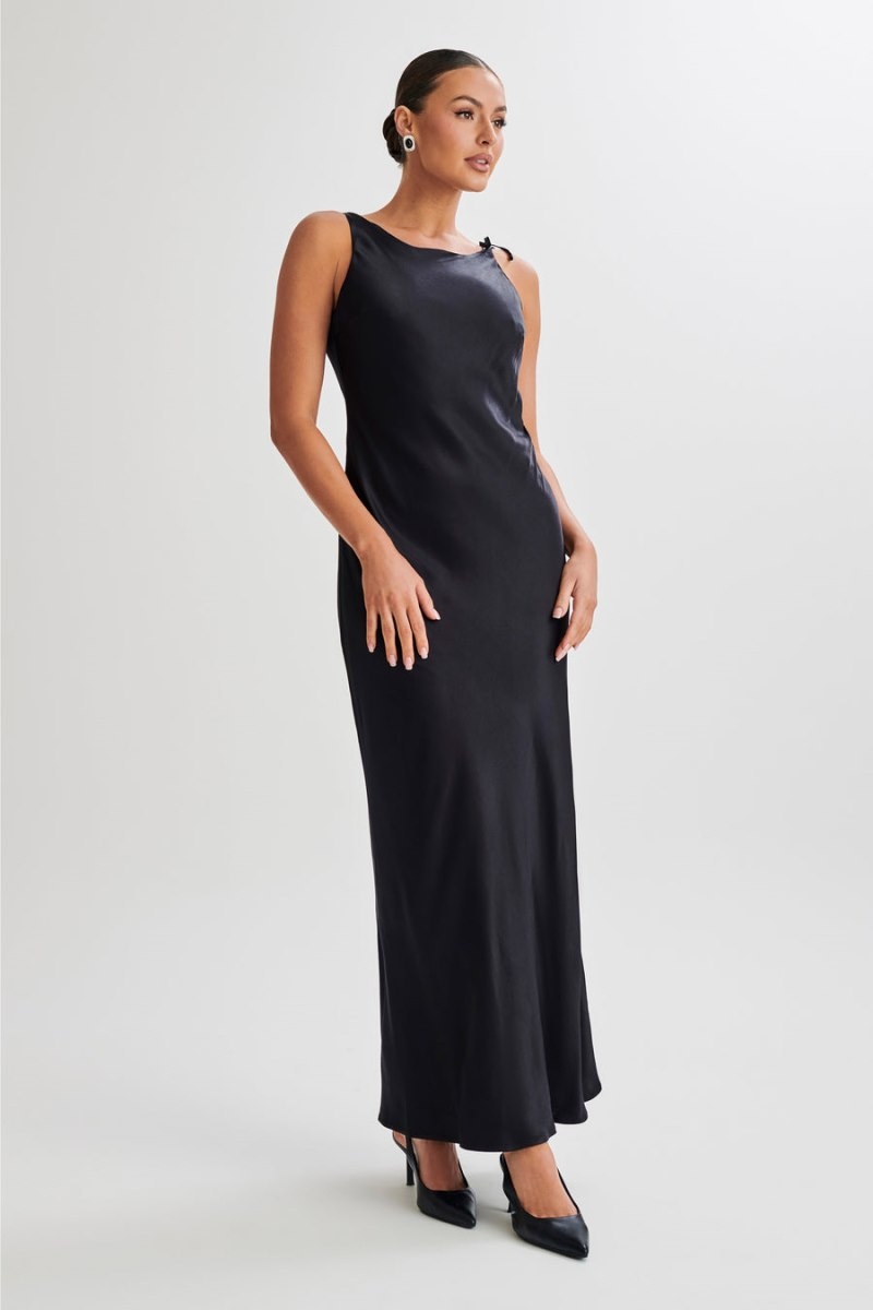 Women's Meshki Annalise Satin Tie Maxi Dress Black Australia | H5Y-4364