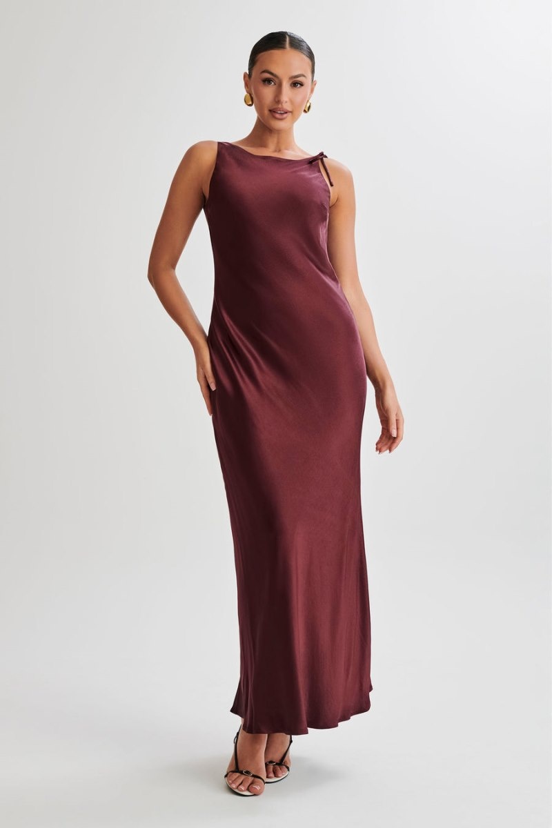 Women's Meshki Annalise Satin Tie Maxi Dress Purple Australia | X7X-1177