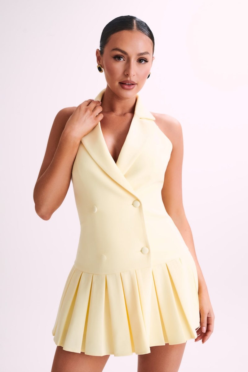 Women's Meshki Antoinette Pleated Mini Dress Lemon Australia | C6X-3495