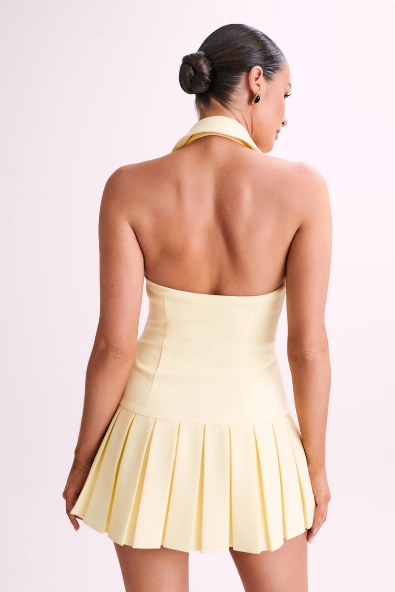 Women's Meshki Antoinette Pleated Mini Dress Lemon Australia | C6X-3495