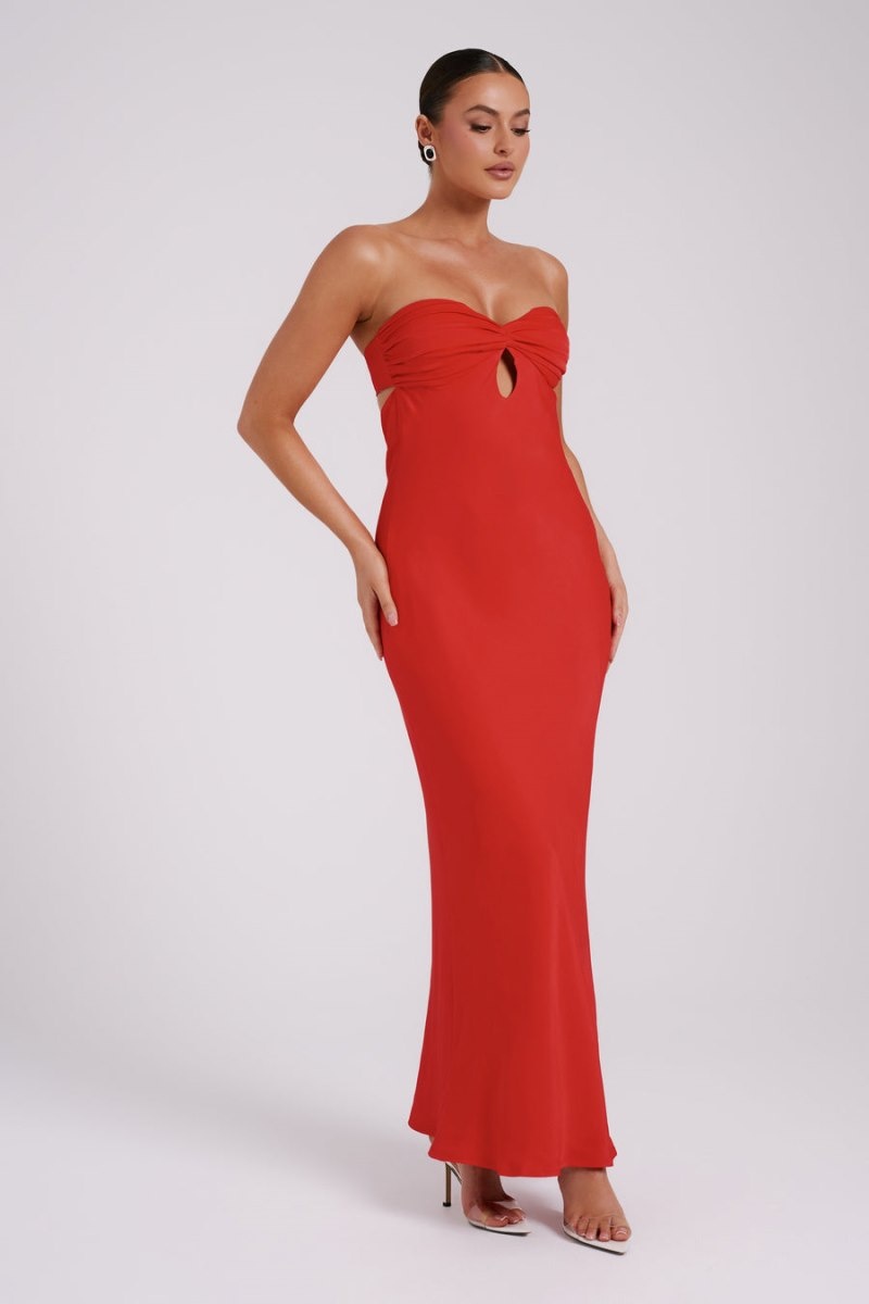 Women's Meshki Antonella Strapless Keyhole Maxi Dress Red Australia | K2I-0487