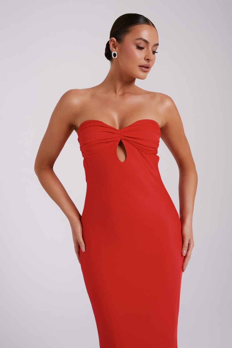 Women's Meshki Antonella Strapless Keyhole Maxi Dress Red Australia | K2I-0487